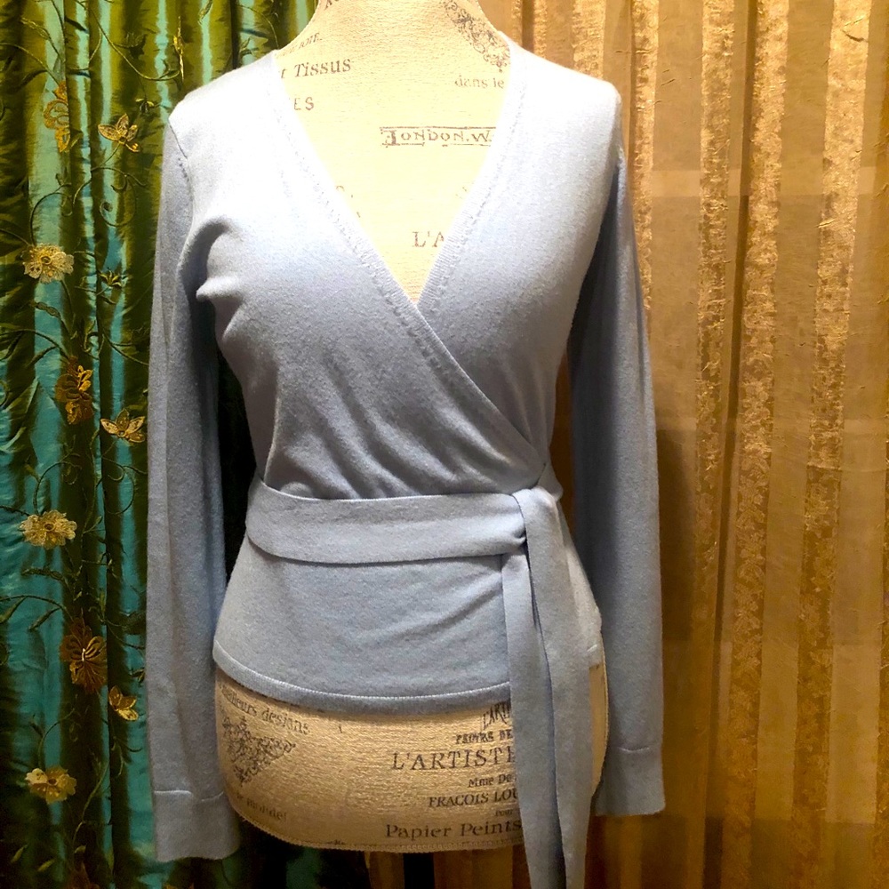 An original DVF silk and cashmere wrap sweater.